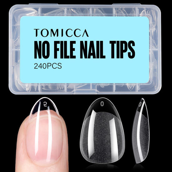 Picture of TOMICCA Almond Nail Tips Acrylic False Nails 240Pcs Almond Nails Gel Nail Tips Short Almond Gel x Tips Half Matte Nail Extension Tips Home DIY Nail Salon