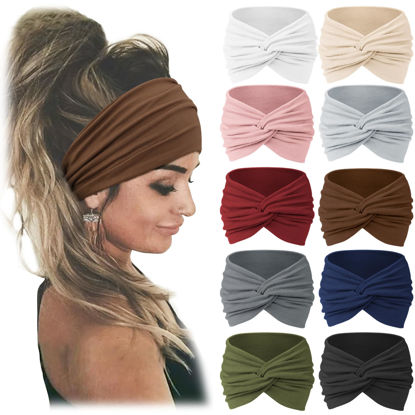 Picture of Jesries 10 PCS Women Headbands African Wide Hair Wrap Extra Turban Head Bands for Lady Large Sport Workout Stretch Non-slip Big Hair Bands