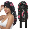 Picture of AWAYTR Long Satin Bonnet for Women - Double Layer Elastic Silk Bonnet for Braids Hair Sleeping Cap with Tie Band (Flower C)