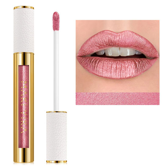 Picture of MAKI YIKA Pink Nude Lipstick for Women Metallic Lipsticks Glitter Long Lasting Lipstick No Smudge No Transfer Liquid Lip Gloss (BR017 Love Fighter)