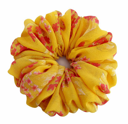 Picture of 26 Colors Available, Colorful Big Scrunchies for Hair, Soft Chiffon Ponytail Holder, Cute Birthday Gift for Women Girl Teen, Holiday Accessory (Yellow Red)