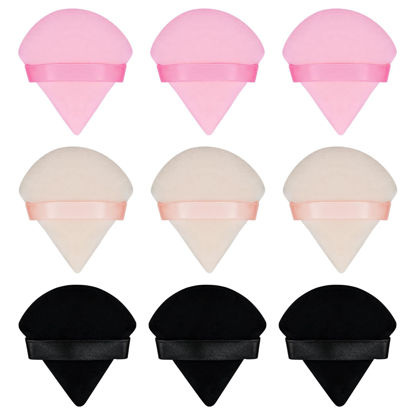 Picture of Flytianmy 9Pcs Triangle Powder Puffs, Face Makeup Puff for Body Loose Powder Beauty Makeup Tool Black,Nude,Pink