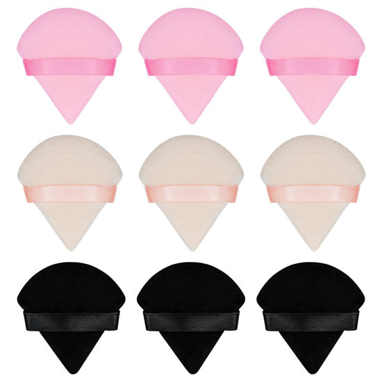 Picture of Flytianmy 9Pcs Triangle Powder Puffs, Face Makeup Puff for Body Loose Powder Beauty Makeup Tool Black,Nude,Pink