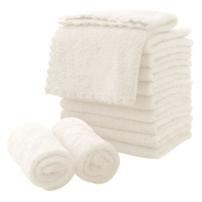 Picture of Microfiber Facial Cloths Fast Drying Washcloth 12 pack - Premium Soft Makeup Remover Cloths - Cream