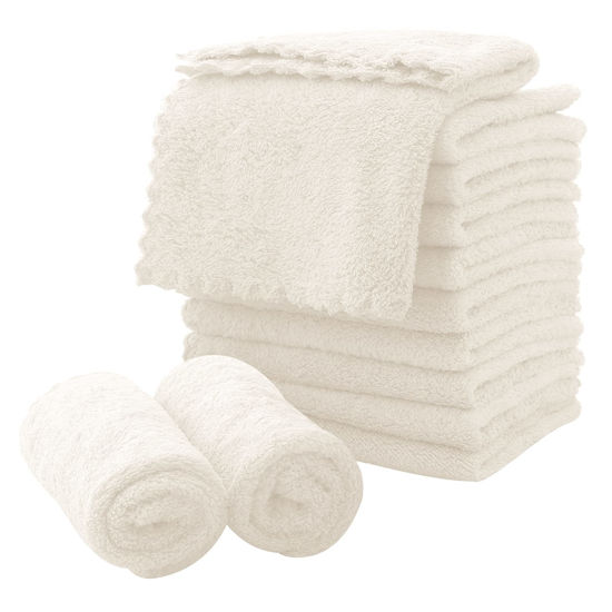 Picture of Microfiber Facial Cloths Fast Drying Washcloth 12 pack - Premium Soft Makeup Remover Cloths - Cream