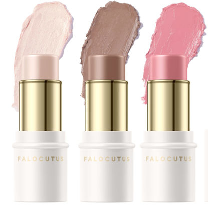 Picture of FALOCUTUS 3 Pcs FAIR Contour Stick Set,Cream Blush & Highlighter Bronzer Pen,Long Lasting & Smooth Natural Face Contouring Illuminator,Professional Makeup Kit for All Skin