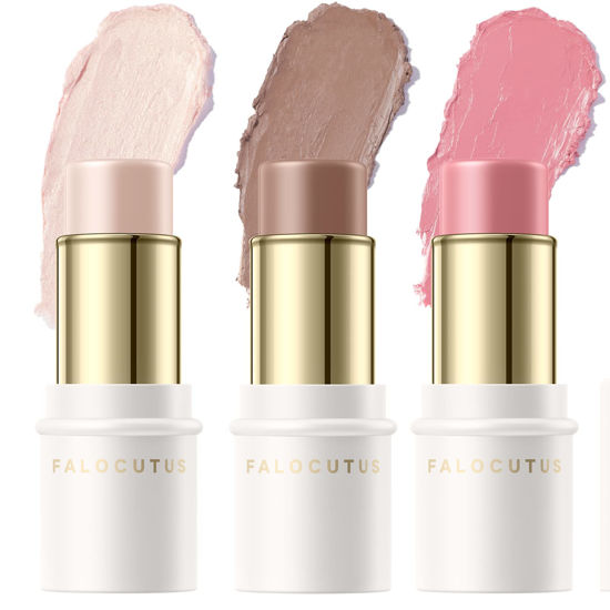 Picture of FALOCUTUS 3 Pcs FAIR Contour Stick Set,Cream Blush & Highlighter Bronzer Pen,Long Lasting & Smooth Natural Face Contouring Illuminator,Professional Makeup Kit for All Skin