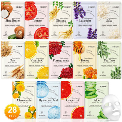 Picture of KONEUK 28 Pack Sheet Face Masks Skincare, Hydrating Face Masks Suitable for Sensitive Skin, Bulk Facial Mask Gifts Set for Women Skin Care, Home Skincare Spa for All Skin Types