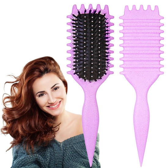 Picture of Curl Defining Brush, 1 PCS Curl Hair Brush, Curl Define Styling Brush, for Combing and Shaping Men's and Women's Curls to Reduce Pulling (Purple)