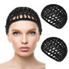 Picture of WLLHYF 2 PCS Hair Nets Cap Sleeping Hairnet Snoods Wrap Bonnets Long Straight Curl Wig Head Protector Black Mesh Wrapping Crochet Wave Cook Hats Bun Lift Strap Weaving Sew For Women Ballet