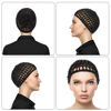 Picture of WLLHYF 2 PCS Hair Nets Cap Sleeping Hairnet Snoods Wrap Bonnets Long Straight Curl Wig Head Protector Black Mesh Wrapping Crochet Wave Cook Hats Bun Lift Strap Weaving Sew For Women Ballet