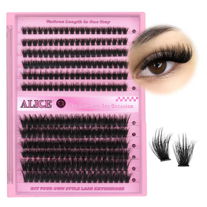 Picture of ALICE DIY Lash Extensions Fluffy Volume 70D 80D Individual Lashes Eyelash Extensions 240pcs 10-20mm Lash Clusters Self Application at Home for Lash Extension Beginners