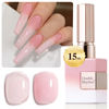 Picture of Double Rhythm Translucent Gel Polish Sheer Neutral Natural Light Milky Same Color Same Bottle 15ML Jelly Nail Polish Nail Art DIY at Home (Milky Pink Glitter-A1379)