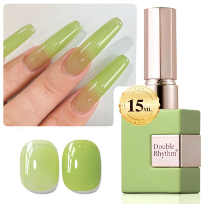 Picture of Double Rhythm Translucent Gel Polish Sheer Neutral Natural Light Milky Same Color Same Bottle 15ML Jelly Nail Polish Nail Art DIY at Home (Green-A1408)