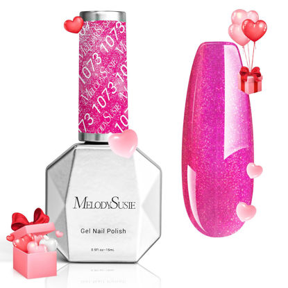 Picture of MelodySusie Hot Pink Glitter Gel Nail Polish,0.5fl oz Soak Off UV LED Hot Pink Shimmer Glitter Gel Polish Christmas Gift for Women Nail Art Manicure Salon DIY Nail Design Decoration at Home-1073