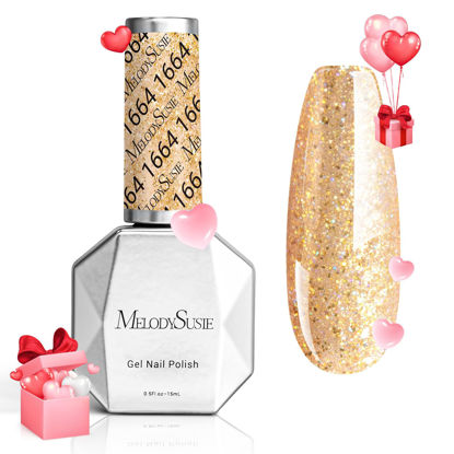 Picture of MelodySusie Gold Glitter Gel Nail Polish,0.5 Fl Oz Soak Off UV LED Sparkle Gold Reflective Gel Polish Gift for Women Nail Art Manicure Salon DIY Nail Design Decoration at Home-1664