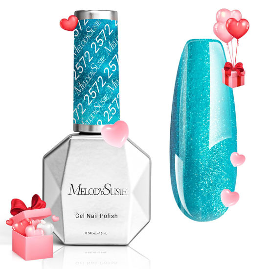 Picture of MelodySusie Blue Shimmer Glitter Gel Nail Polish,0.5fl oz Soak Off UV LED Translucent Jelly Glitter Blue Gel Polish Gift for Women Nail Art Manicure Salon DIY Nail Design Decoration at Home-2572
