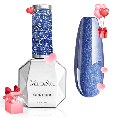 Picture of MelodySusie Blue Shimmer Glitter Gel Nail Polish,0.5fl oz Soak Off UV LED Dark Blue Glitter Gel Polish Gift for Women Nail Art Manicure Salon DIY Nail Design Decoration at Home-G187