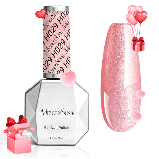 Picture of MelodySusie Thick Pink Glitter Gel Nail Polish,0.5fl oz Soak Off UV LED Sparkle Pink Glitter Gel Polish Christmas Gift for Women Nail Art Manicure Salon DIY Nail Design Decoration at Home-H029