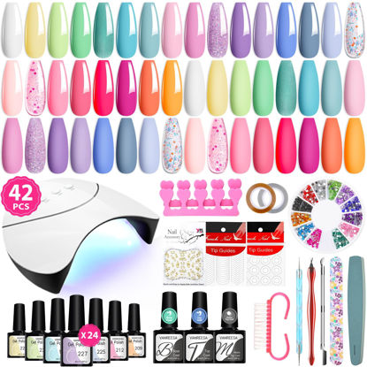 Picture of VANREESA 42 Pcs Gel Nail Polish Kit with U V Light 24 Popular Colors Gel Nail Polish Set Green Blue Purple Pink Orange Complete Gel Nail Kit with Manicure Tools Christmas Gifts for Women Girls