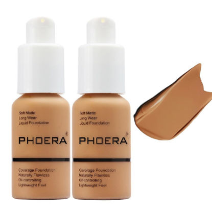 Picture of 2 Pack PHOERA Foundation, Long-Lasting Waterproof Oil Control Concealer Flawless Soft Matte Liquid Foundation.106 - Warm Sun