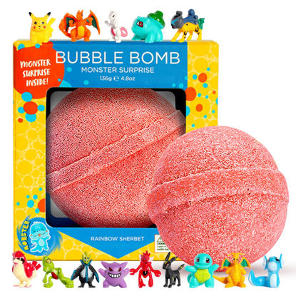 Picture of Poke Monster Bath Bomb for Kids with Surprise Toys Inside (Gift Box) - Large Bubble Bombs for Boys & Girls - Fruity Scent, Stain-Free, Skin-Safe, Made in USA by Two Sisters