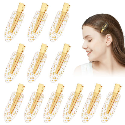 Picture of KesaPlan 12PCS No Bend Hair Clips, Gold Glitter No Crease Hair Clips for Styling, Creaseless Flat Duckbill Hair Barrette for Makeup, Hairstyle Accessories for Women Girls Bridesmaid Gifts