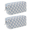 Picture of SxoSyo 2 Pcs Cosmetic Bags for Women Makeup Bag Purse Travel Toiletry Zipper Storage Pouch Make up Brushes Organizer for Gifts (Checkered, Blue 2)