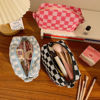 Picture of SxoSyo 2 Pcs Cosmetic Bags for Women Makeup Bag Purse Travel Toiletry Zipper Storage Pouch Make up Brushes Organizer for Gifts (Checkered, Blue 2)