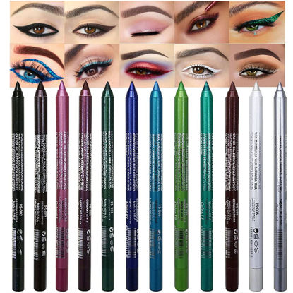 Picture of evpct 12Pcs Green Blue White Black Brown Purple Color Gel Glitter Eyeliner Pencils Set for Women Waterline Waterproof Smudge Proof lapiz de ojos delineador de ojos contra el agua Eye Liner Makeup 1-5