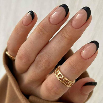 Picture of modelones French Tip Press On Nails, 32Pcs 16 Sizes Short Oval Fake Nails Press Ons with Nail Glue, Adhesive Tabs, Nail File, Prep Pad, Manicure Stick