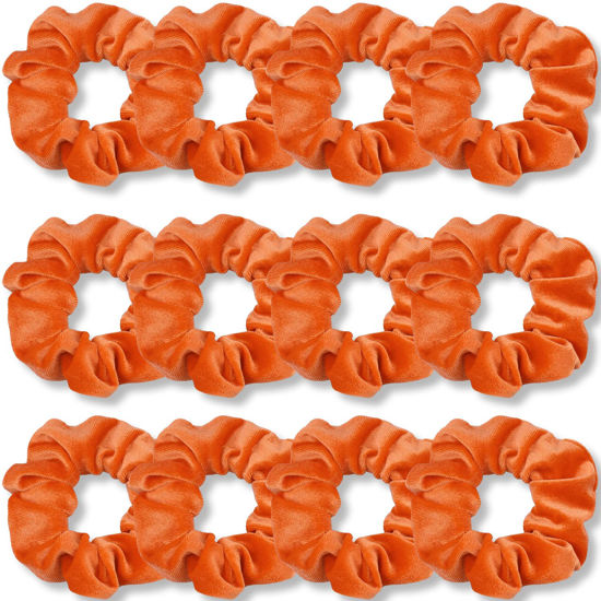 Picture of IVARYSS Orange Scrunchies, Premium Velvet Soft Fall Hair Scrunchy, Halloween Thick Elastic Bands, Hair Accessories for Women and Girls, 12 Pack