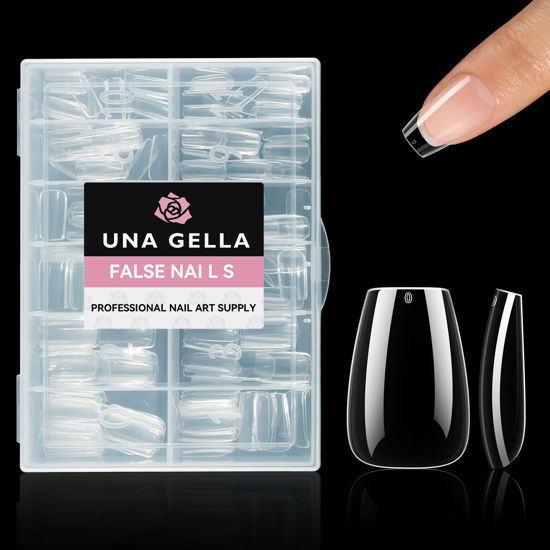 Picture of UNA GELLA Short Coffin Nail Tips 216pcs Short Coffin Gel x Nail Tips 12 Sizes Short Coffin Full Cover Nail Tips Soft Gel Clear Fake Nails Extension for Home DIY Nail Salon