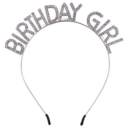 Picture of AOPRIE Birthday Girl Headband Birthday Crown for Women Girls Happy Birthday Princess Tiara Rhinestone Happy Birthday Accessories, Purple