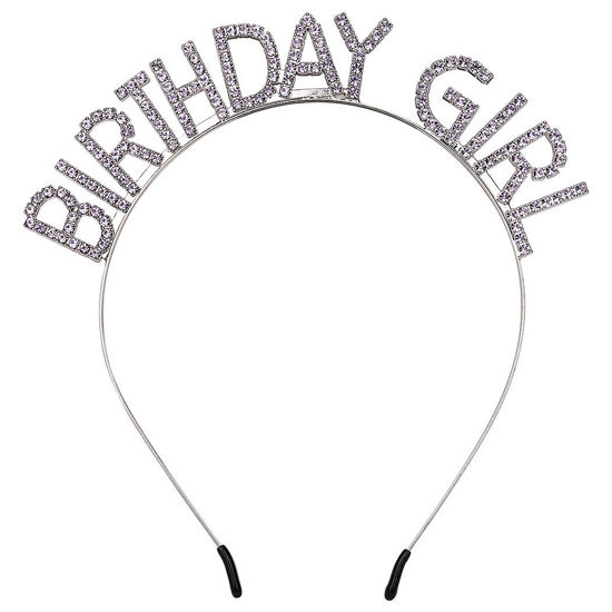Picture of AOPRIE Birthday Girl Headband Birthday Crown for Women Girls Happy Birthday Princess Tiara Rhinestone Happy Birthday Accessories, Purple