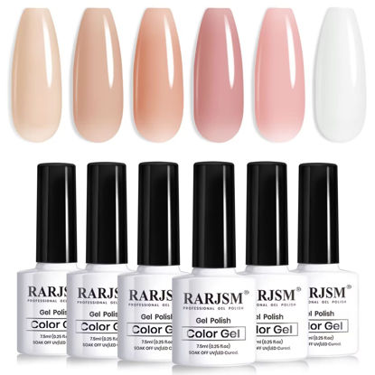 Picture of RARJSM Nude Gel Nail Polish Apricot Peach Pink Jelly Gel Polish Set of 6 Transparent Colors 7.5ml Clear Purple Sheer Wine Red Milky Mavue French Manicure LED UV Gel Soak Off Curing Requires Home