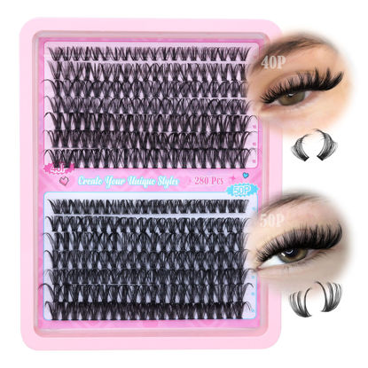 Picture of ALICE Eyelash Extensions Lash Clusters 280pcs 10-18MM Wispy Individual Lashes Natural 40D 50D D Curl Cluster Eyelashes Lash Extensions Self Application at Home