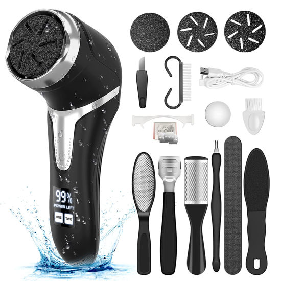 Picture of Electric Callus Remover for Feet (with Dander Vacuum), Portable Pedicure Kit Foot File Callus Remover, Rechargeable Waterproof Foot File for Foot Care Deadskin Remover with 3Head&LCD Display