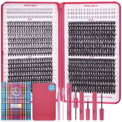 Picture of Lash Clusters Kit with Bottom Lashes, Lash Extension Kit With 30D40D50D60D Fluffy Upper Wispy Lash Clusters & 2 Type Bottom Lash Clusters,EyeLash Extension Kit with Black Bond & Clear Glue 2 In 1