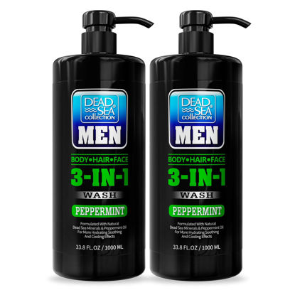 Picture of Dead Sea Collection Mens Body Wash 3 in 1 - Peppermint Body Wash for Men - Mens Shampoo - Mens Face Wash - Shampoo for Men - Pack of 2 Bottles (33,8 Fl. Oz. Each)