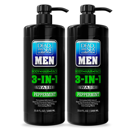 Picture of Dead Sea Collection Mens Body Wash 3 in 1 - Peppermint Body Wash for Men - Mens Shampoo - Mens Face Wash - Shampoo for Men - Pack of 2 Bottles (33,8 Fl. Oz. Each)