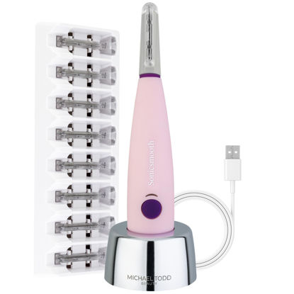 Picture of MICHAEL TODD Beauty - Sonicsmooth - SONIC Technology Dermaplaning Tool - 2 in 1 Women’s Facial Exfoliation & Peach Fuzz Hair Removal System with 8 Weeks of Dermaplaning Blades