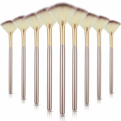 Picture of 9 Pieces Facial Fan Mask Brushes, Soft Facial Applicator Brushes Tools for Peel Glycolic Makeup for Mud Cream (Champagne)