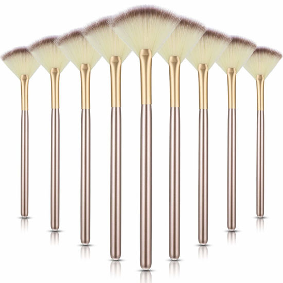Picture of 9 Pieces Facial Fan Mask Brushes, Soft Facial Applicator Brushes Tools for Peel Glycolic Makeup for Mud Cream (Champagne)