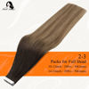 Picture of Full Shine Seamless Tape in Hair Extensions 20 Inch Full Head Remy Tape on Hair Shine Invisible Hair Extensions Color 2 Darkest Brown Fading To 6 And 18 Ash Blonde 50 Gram Tape Human Hair for Wedding