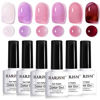 Picture of RARJSM Purple Pink Jelly Gel Nail Polish Set 6pcs Clear Crytal Glass Grape Purple Rose Pink Series Transparent Sheer Amber Milky Gel Varnish LED UV Curing Requires Soak off French Manicure Home Salon