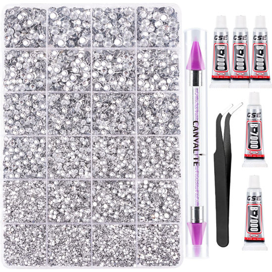 Picture of Canvalite 28000PCS Resin Jelly Rhinestones for Crafting,Clear Flatback Gems, Bedazzling Crystal with 5Pcs 2.5g B7000 Jewelry Glue and Tweezers and Dotting pen for DIY Crafts Clothing Shoes Nail Art