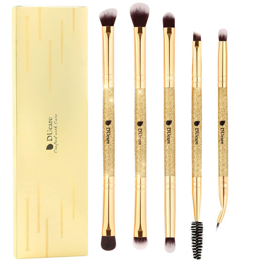 Picture of DUcare Eyeshadow Brushes Set Duo End Eye Makeup Brushes Professional Eyeshadow Brush set 5Pcs Travel Concealer Eyebrow Eyelash Eye Liners Blending
