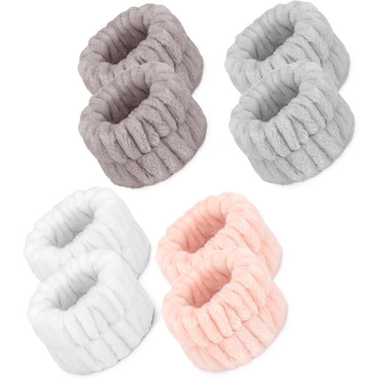 Picture of Crosize 8 Pcs Microfiber Spa Wrist Bands for Women's Washing Face, Absorbent Face Washing Wristbands, Yoga Practitioners, Fast Drying, Set of 4 Colors