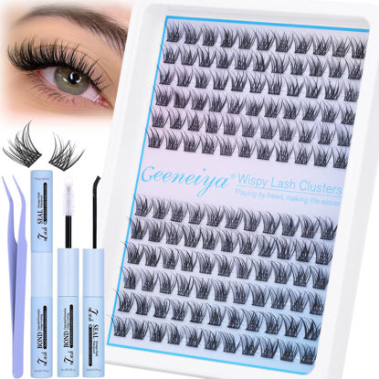 Picture of Geeneiya Wispy Lash Clusters Kit Natural Eyelash Clusters Kit 10-12MM DIY Lash Extension Kit C Curl Eyelash Extension Kit Short Individual Lashes with Lash Bond and Seal for Beginners